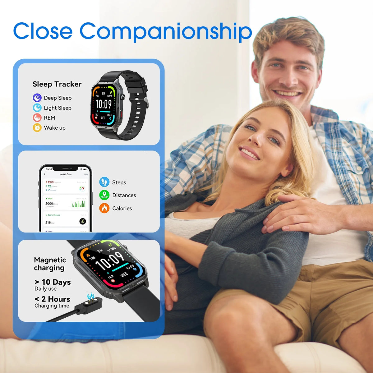 H5 Smart Watch with Bluetooth Call, IP68 Waterproof Fitness Tracker for Women and Men, Black