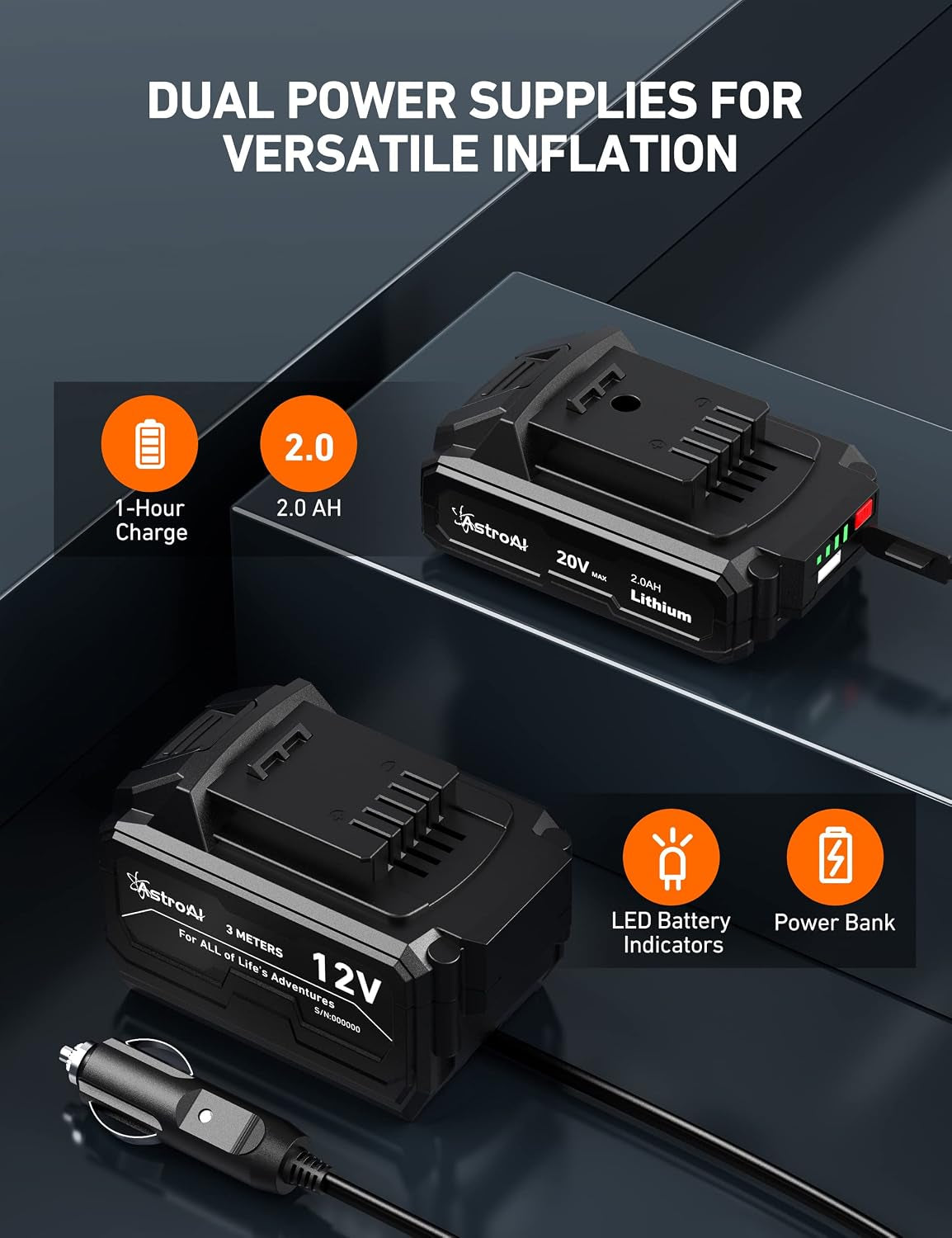 Cordless Tire Inflator Portable Air Compressor 160PSI 12VDC Battery