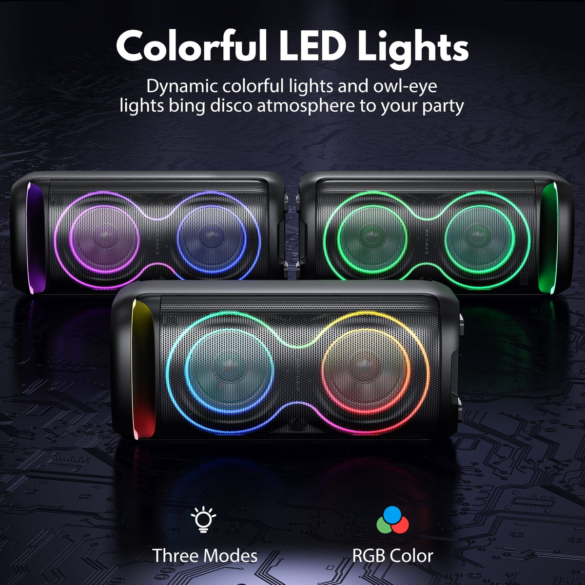 Large Party Speaker, Bluetooth Speaker with Dazzling Rgb Light, Two 6.5'' Subwoofer, T20