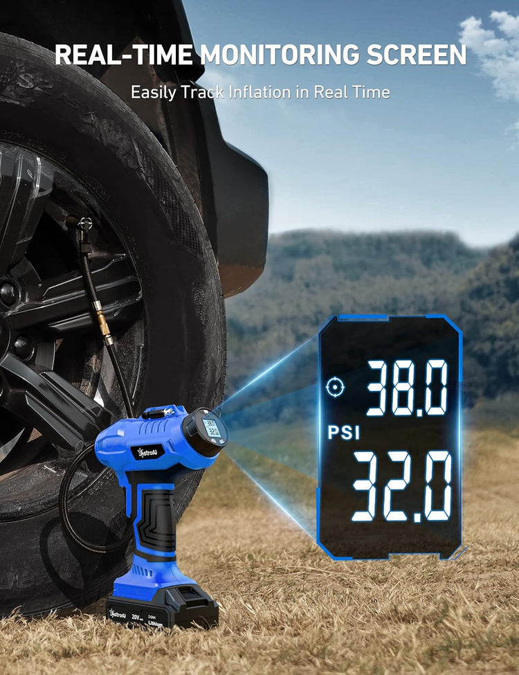Cordless Tire Inflator Portable Air Compressor 160PSI 12VDC Battery