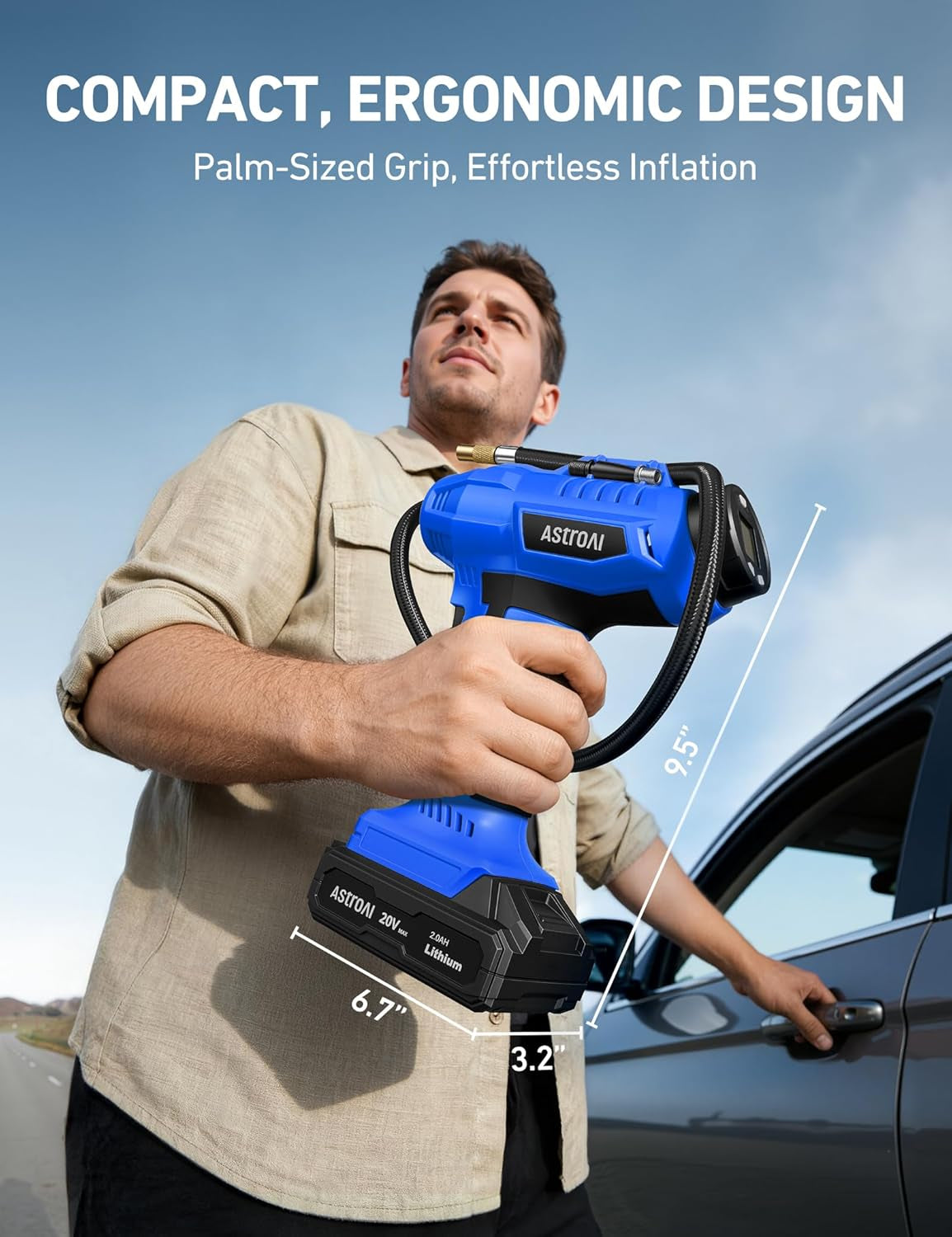 Cordless Tire Inflator Portable Air Compressor 160PSI 12VDC Battery